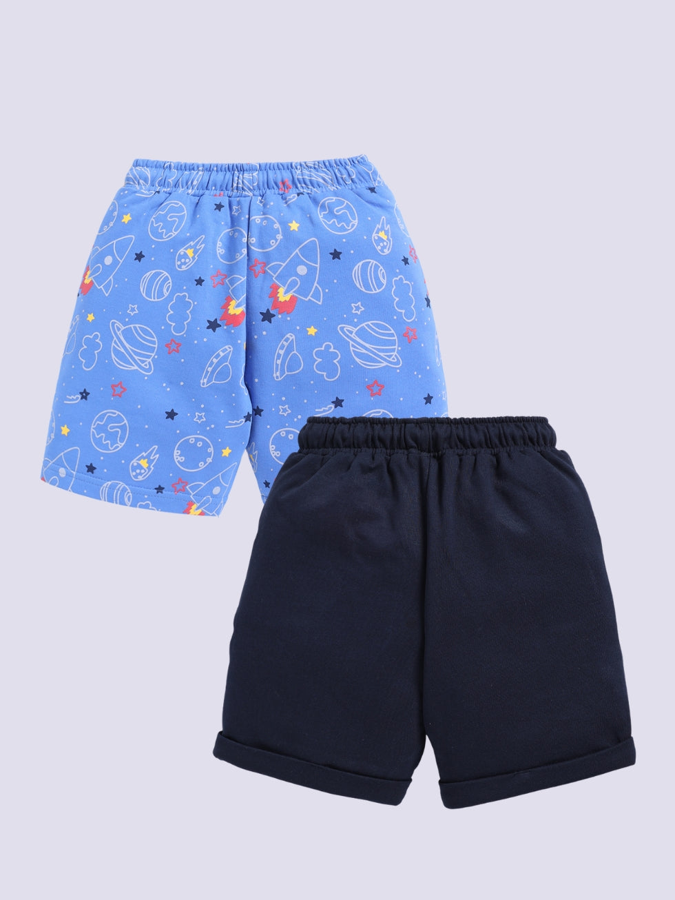 Space Rocket Print & “Go Fast” Race Flag Design 2 Pc Shorts