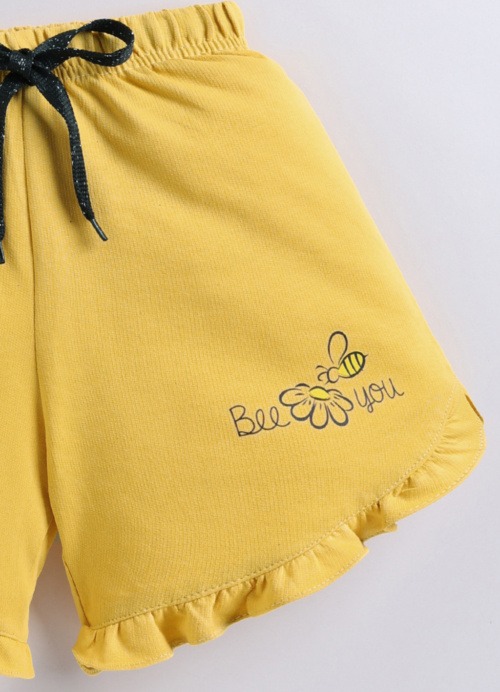Girls Yellow "Bee You" Ruffle Hem Shorts