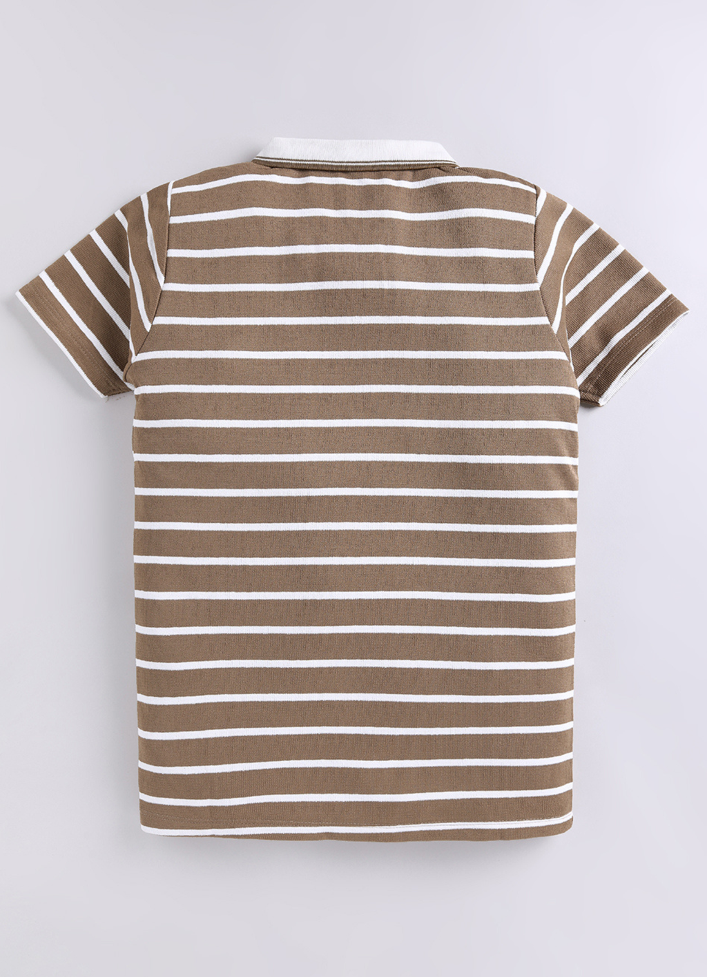 Boys Brown & White Striped Polo T-Shirt