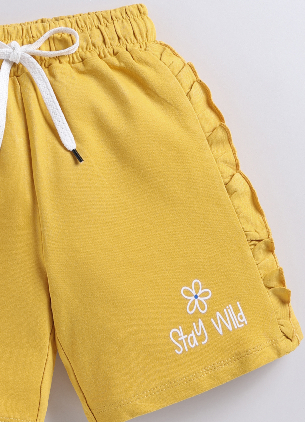 Girls Yellow "Stay Wild" Ruffled Shorts