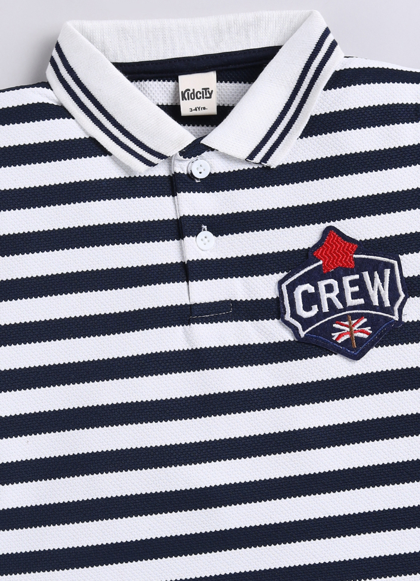 Kids Casual Striped Polo with "CREW" Badge