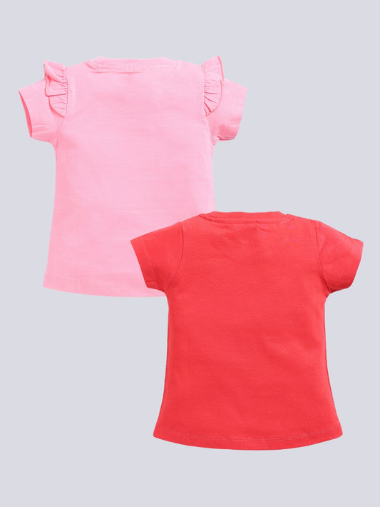 Kidcity Girl's Basic Tops Combo Set (Pack of 2)|Cotton Sinker  Tops| Red, Light Pink Tops