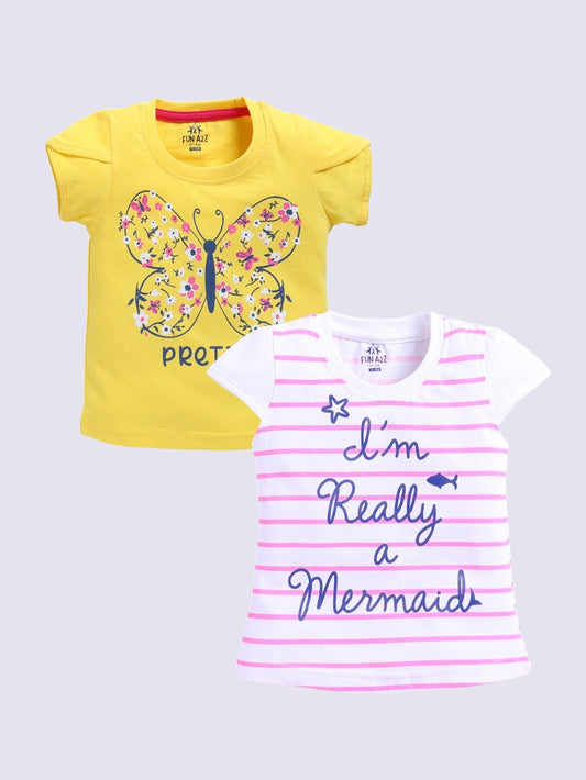 Kidcity Baby Girls Basic Top Combo Set (Pack of 2)|Cotton Sinker Top| Light Pink, Golden  Tops