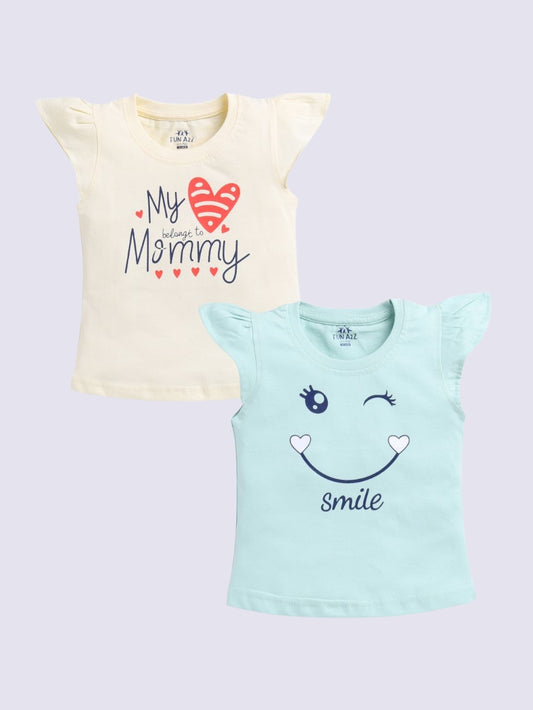 Kidcity Baby Girls Basic Top Combo Set (Pack of 2)|Cotton Sinker Top| White, Light Blue  Tops