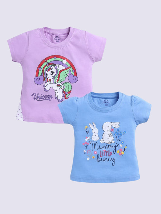 Kidcity Baby Girls Basic Top Combo Set (Pack of 2)|Cotton Sinker Top| Lavender, Sky Blue  Tops