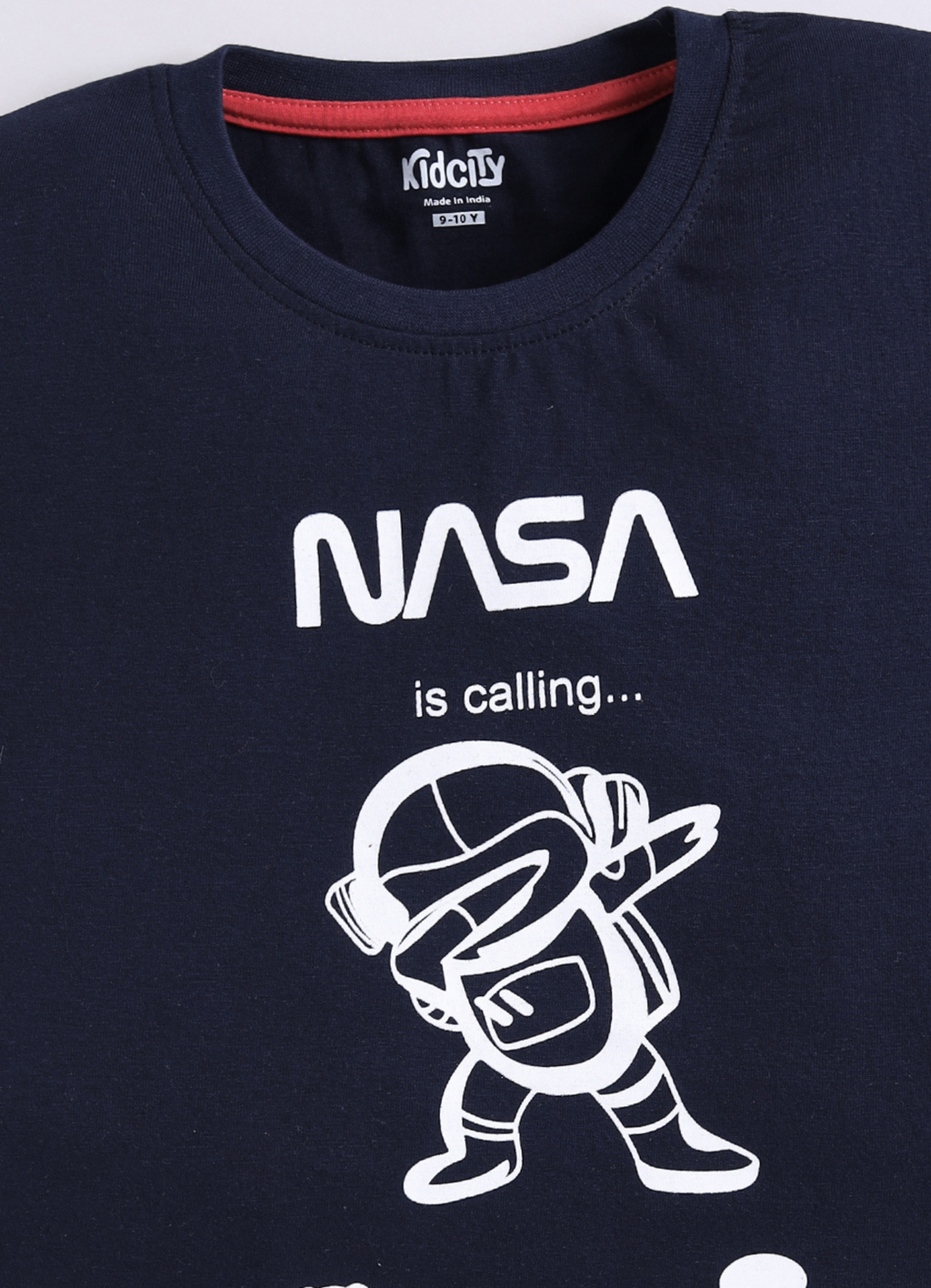Boys Navy Blue Nasa Printed Cotton T-Shirt