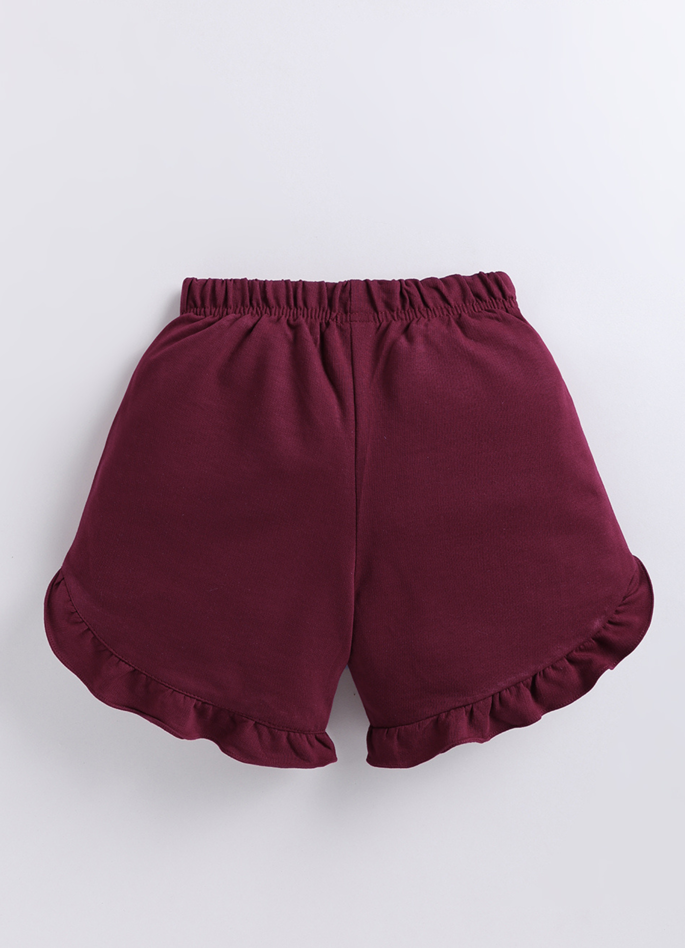 Girls Maroon "Be Happy" Ruffle Hem Shorts