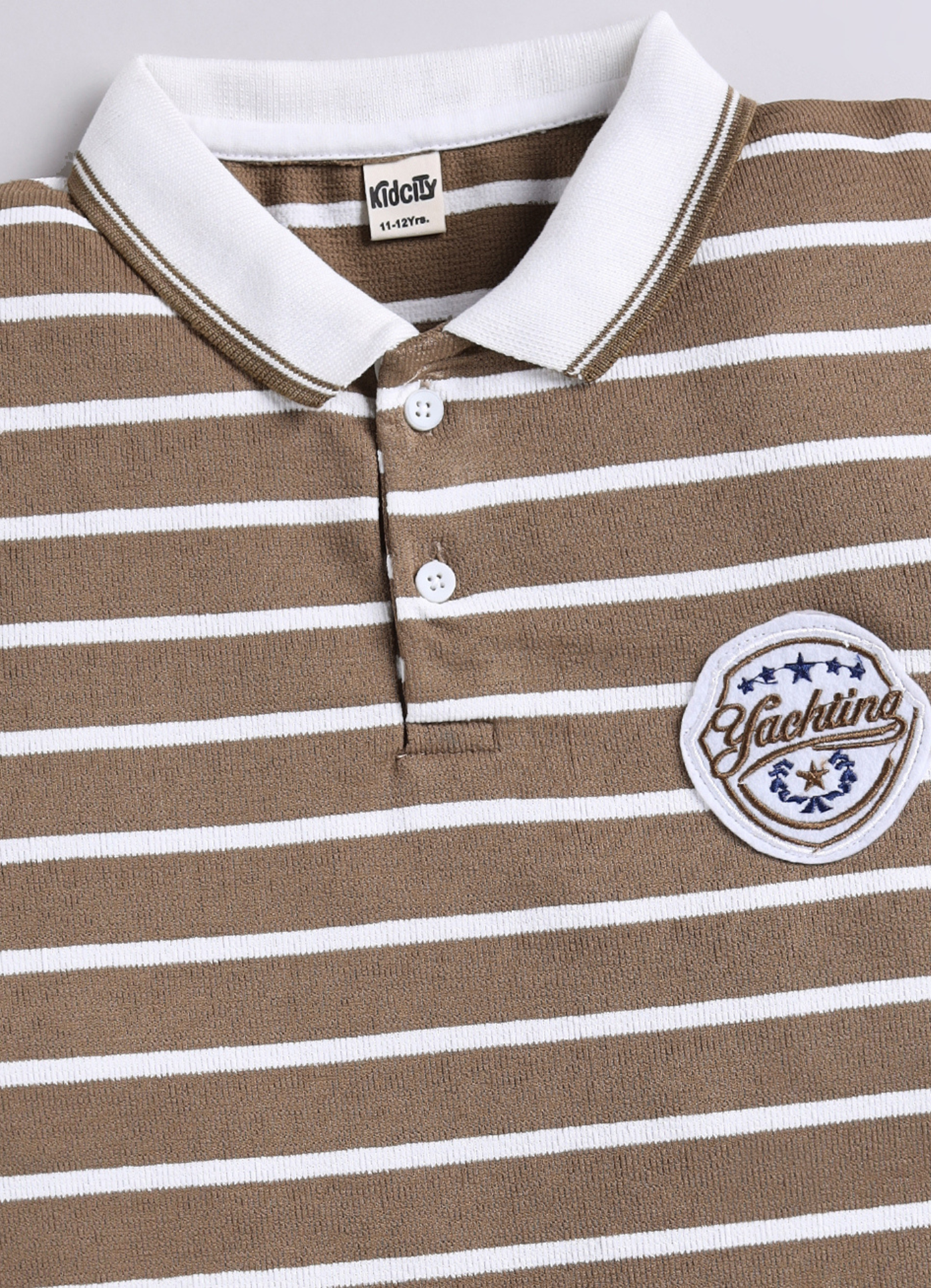 Boys Brown & White Striped Polo T-Shirt