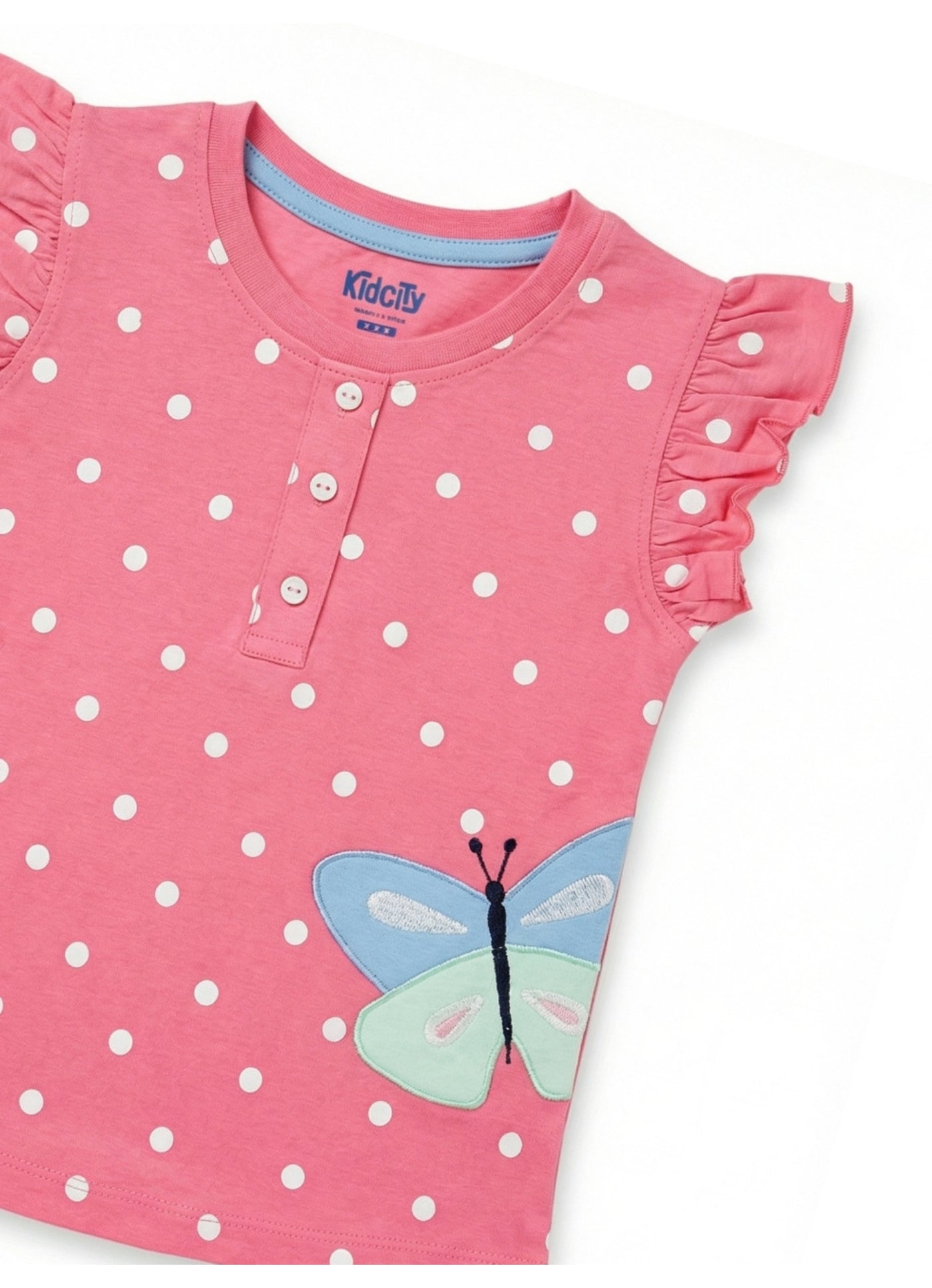Polka Dot Flutter-Sleeve Top.