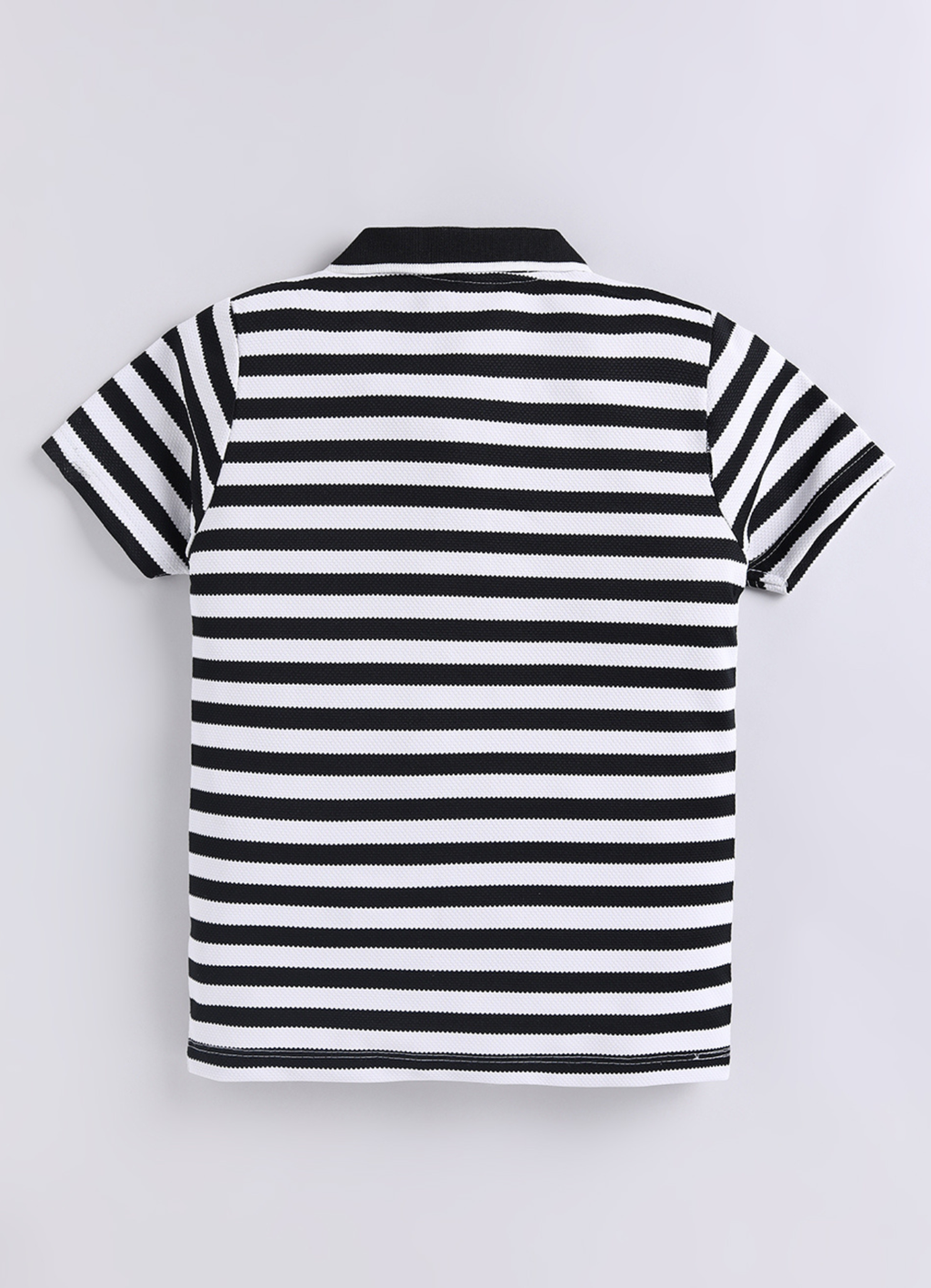 Boys Black & White Striped Polo T-Shirt with Crew Embroidery