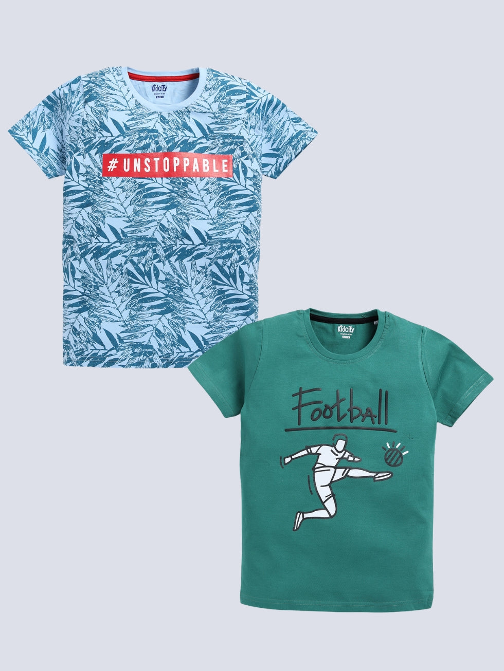 Leaf Print & Football Theme 2 Pc Printed T-Shirts