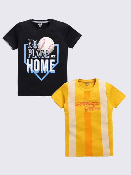 Baseball Print & Yellow Striped Graphic 2 Pc Printed