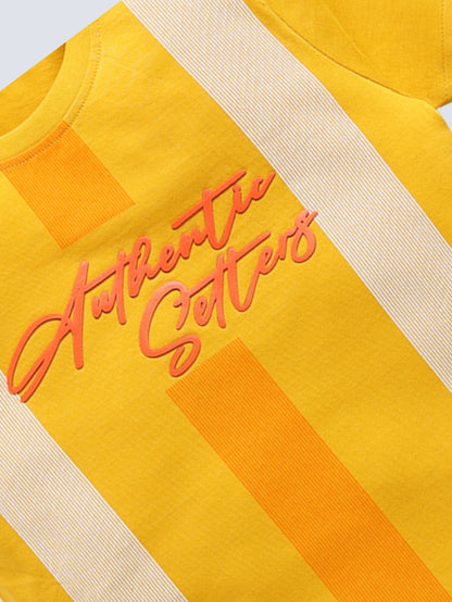 Baseball Print & Yellow Striped Graphic 2 Pc Printed