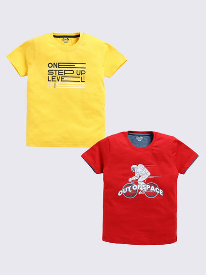 Kidcity Boy's T-Shirt Combo Set (Pack of 2) | Cotton Sinker T-Shirts| Maroon, GoldT-Shirts