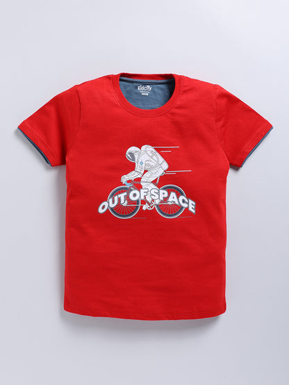 Kidcity Boy's T-Shirt Combo Set (Pack of 2) | Cotton Sinker T-Shirts| Maroon, GoldT-Shirts