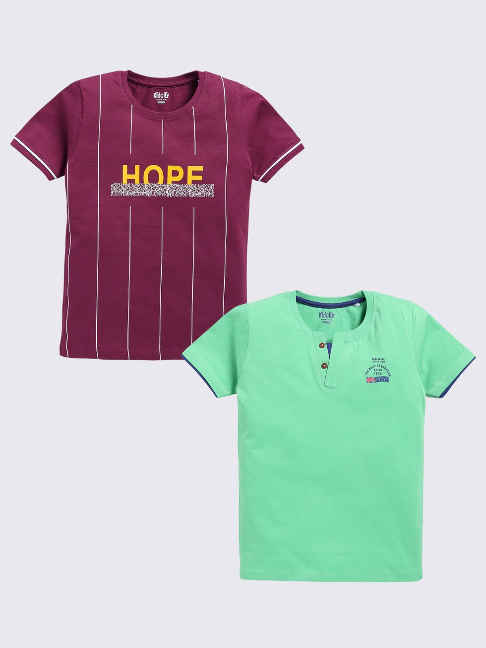 Hope Text Maroon & Mint Green Henley 2 Pc T-Shirts