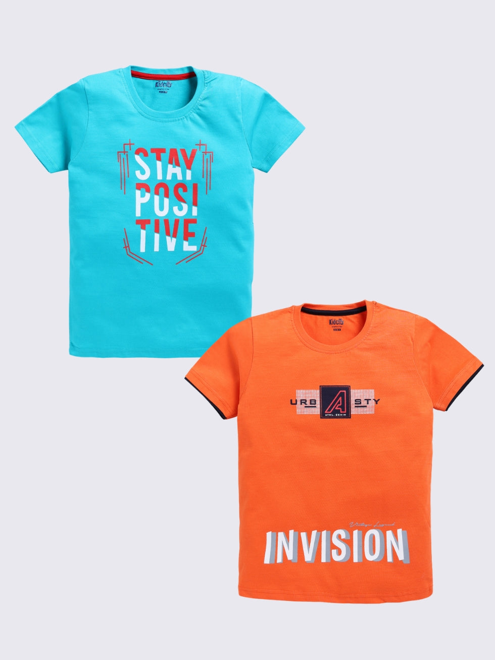 Stay Positive & Invision Urban Text 2 Pc Printed T-Shirts