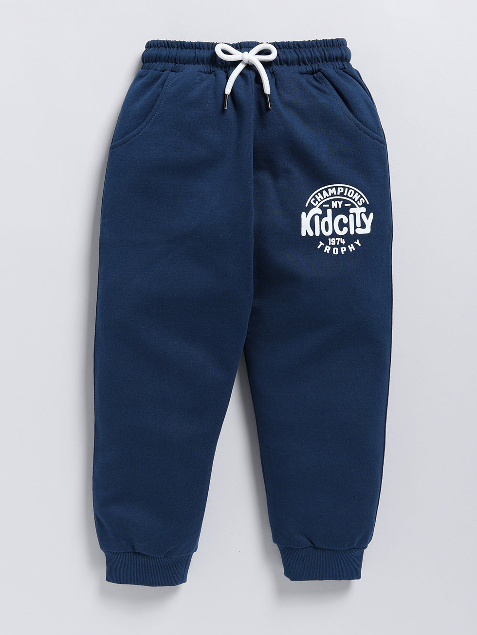 Navy Solid Printed Joggers