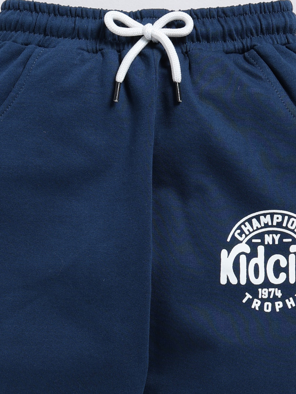 Navy Solid Printed Joggers