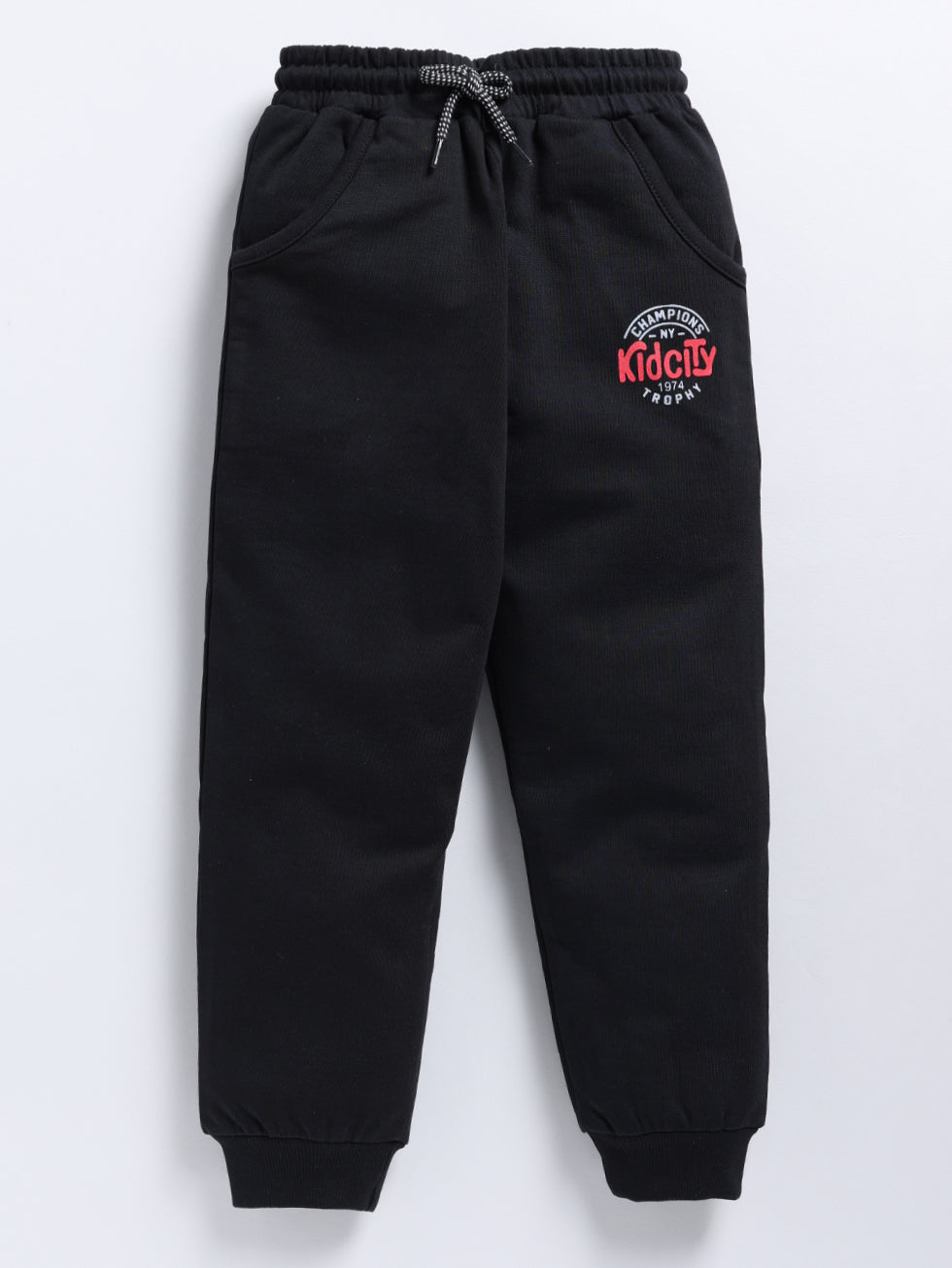 Black Solid Printed Joggers