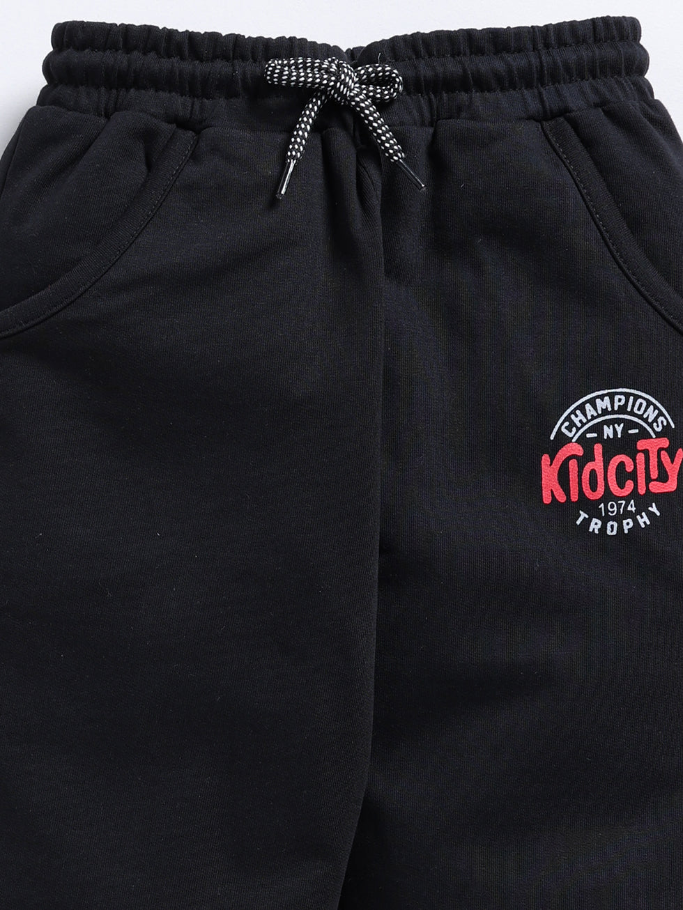 Black Solid Printed Joggers