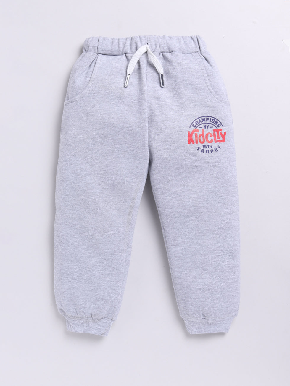 Grey Solid Printed Joggers