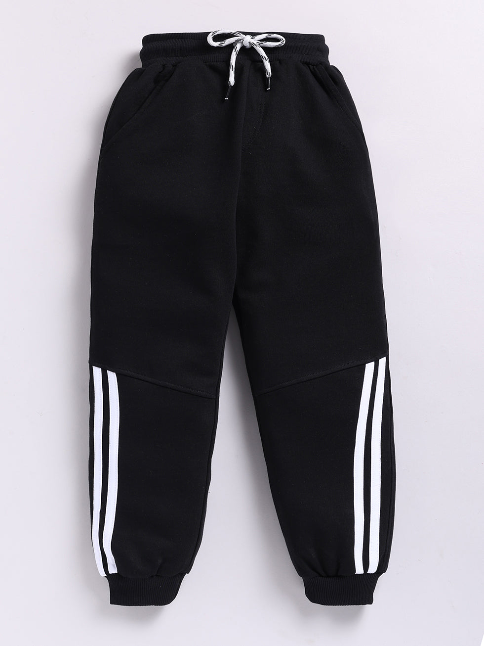 BoysCottonLoopknitSideStripesPrintJoggers-BlackFrontview