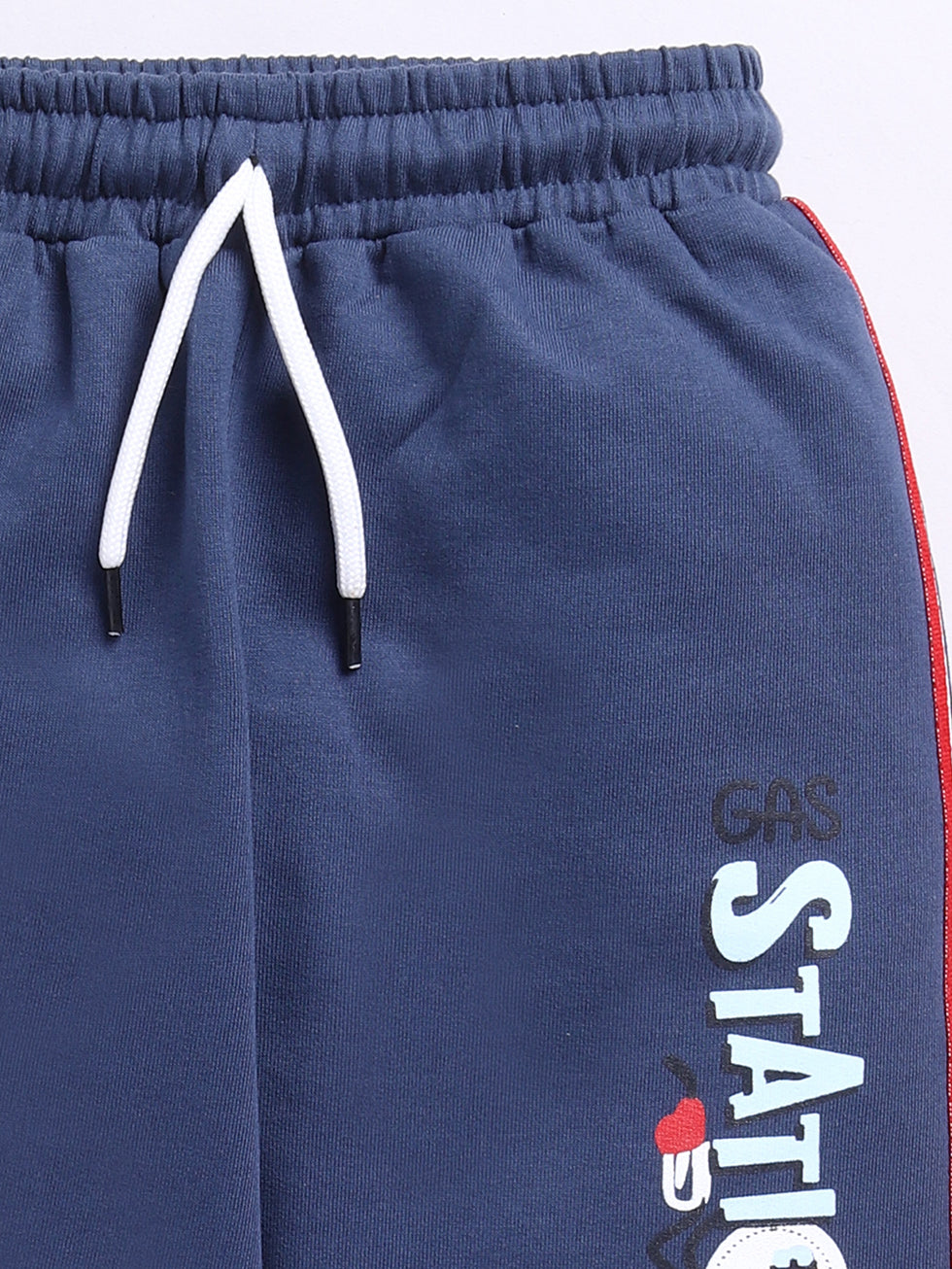 Navy Solid Printed Joggers