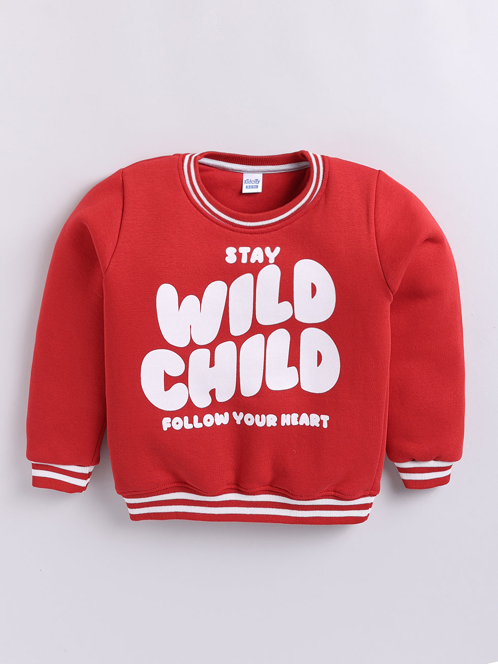 Boys Stay Wild Child Follow Your Heart Text Print Sweatshirt - Red