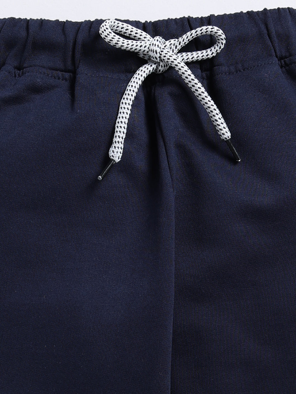 Navy Solid Printed Joggers