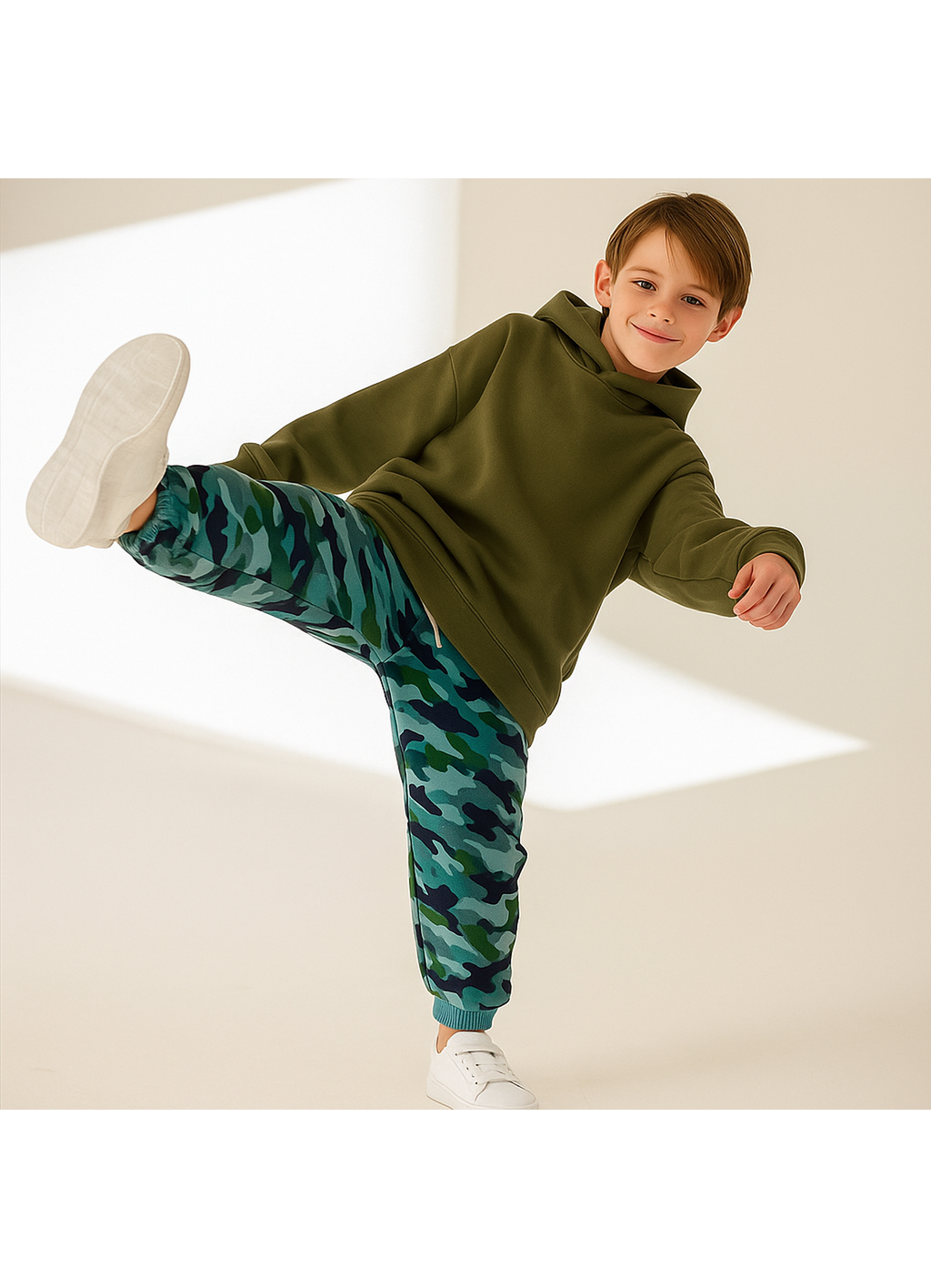Teal Green Army Print Joggers