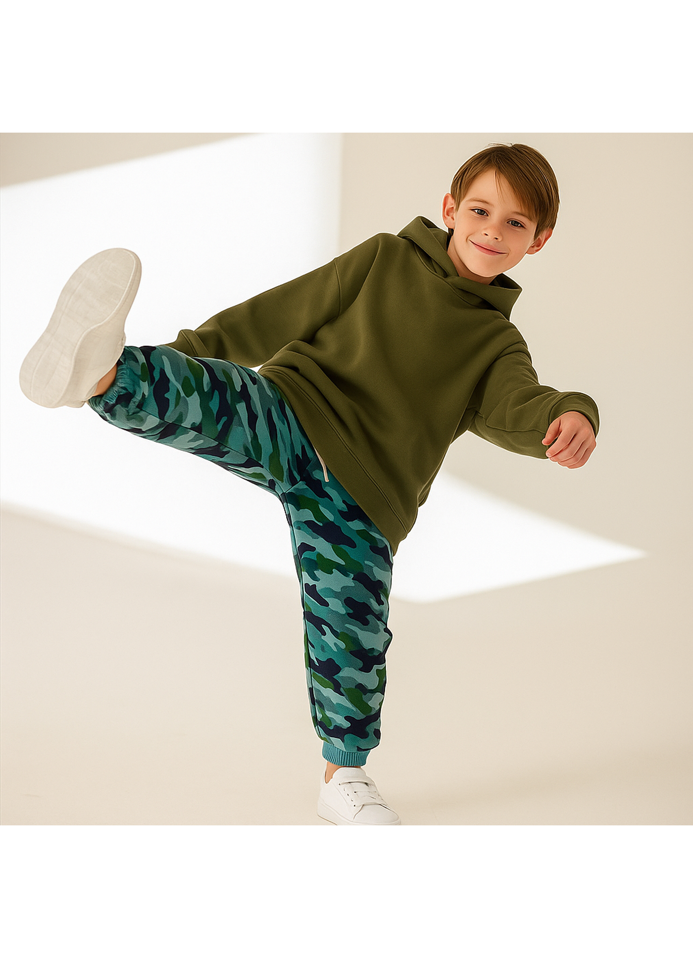 Teal Green Army Print Joggers
