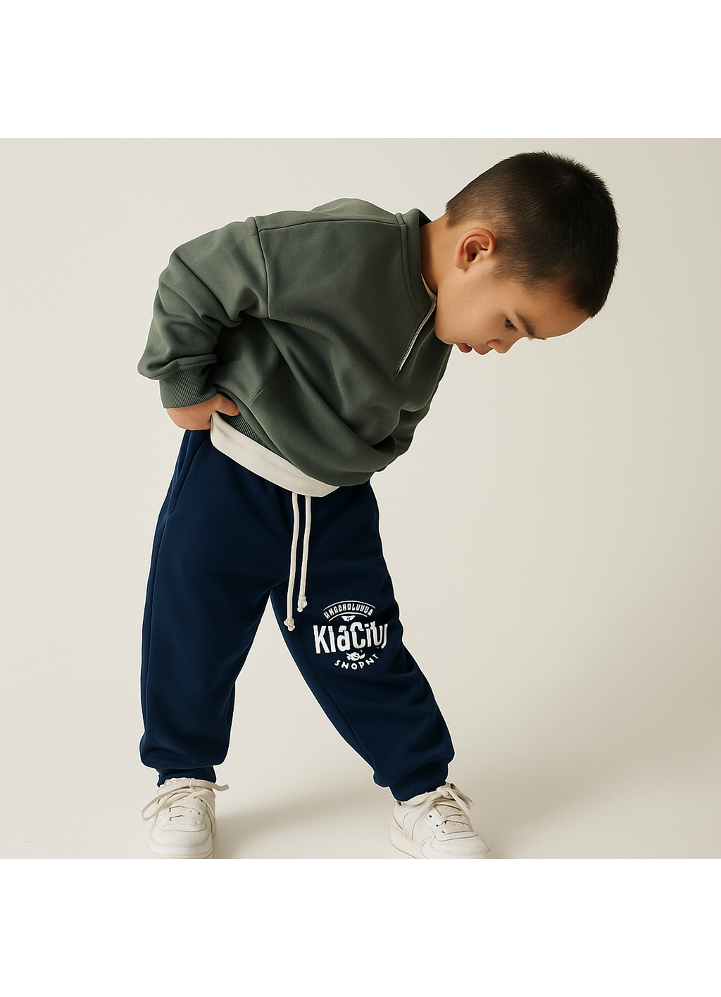 Navy Solid Printed Joggers