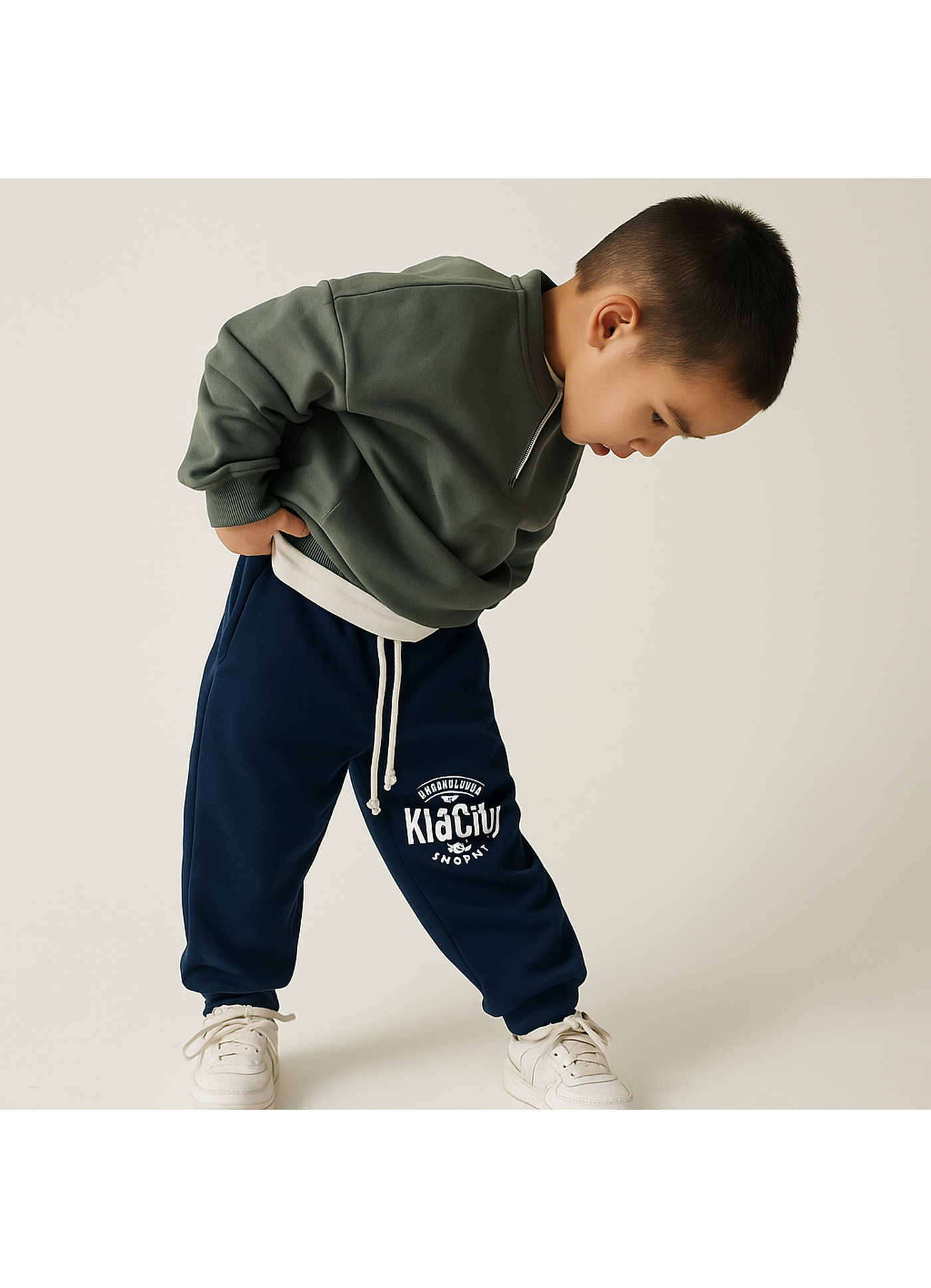 Navy Solid Printed Joggers