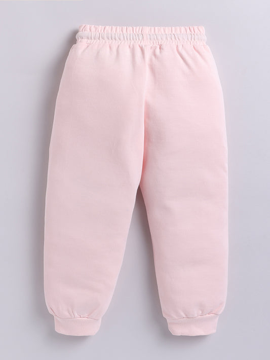Girls Kitty Face Print Joggers - Light Pink