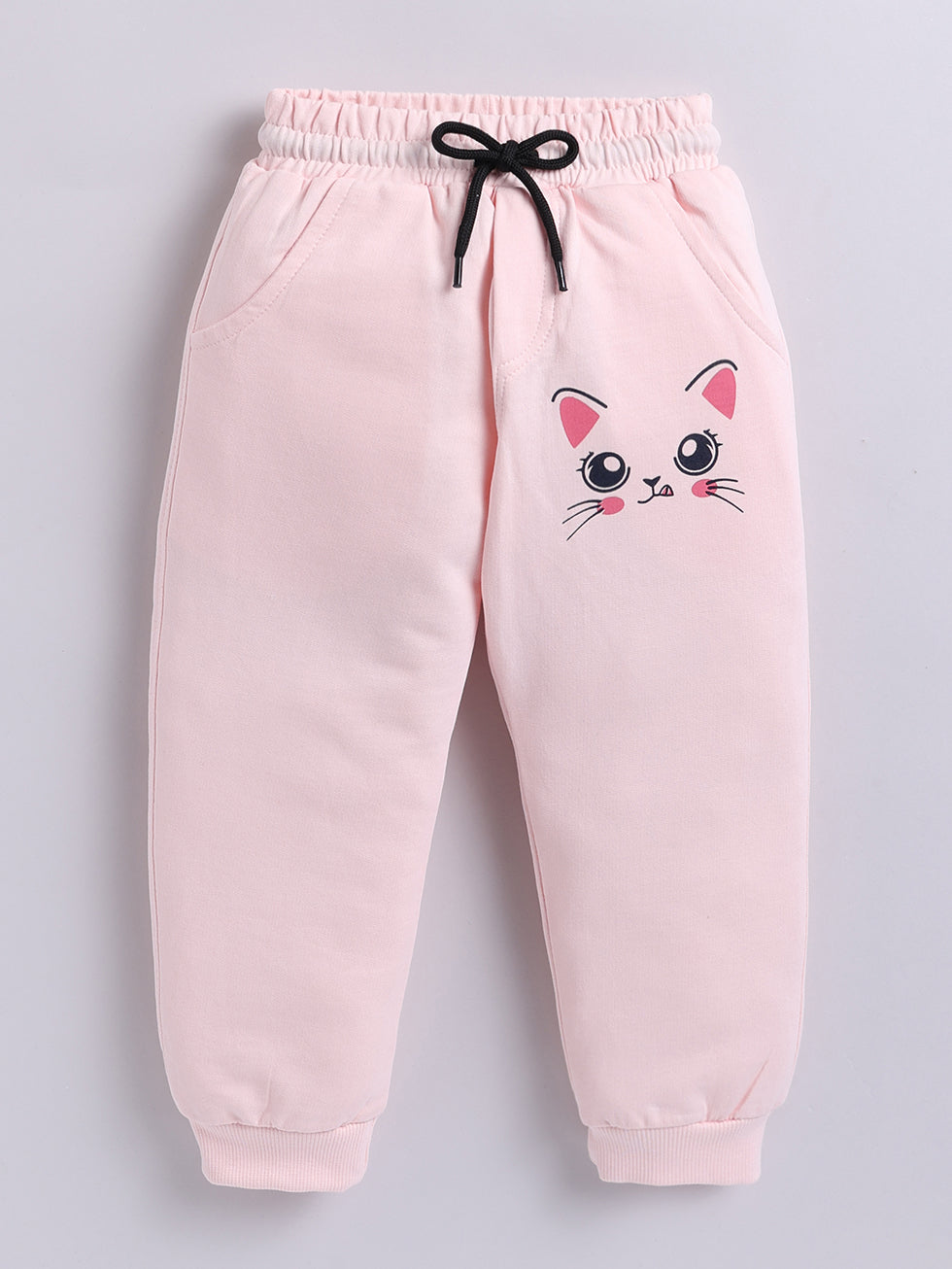 Girls Kitty Face Print Joggers - Light Pink