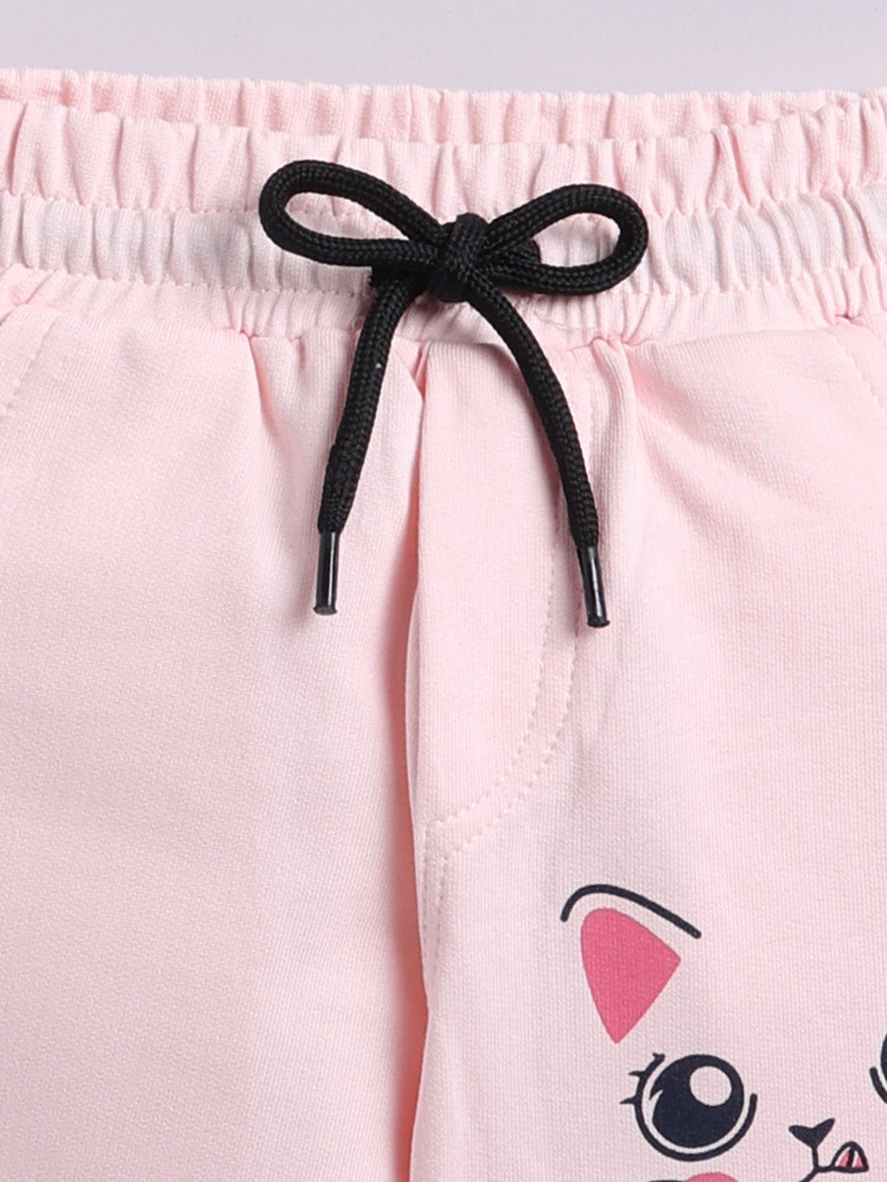 Girls Kitty Face Print Joggers - Light Pink