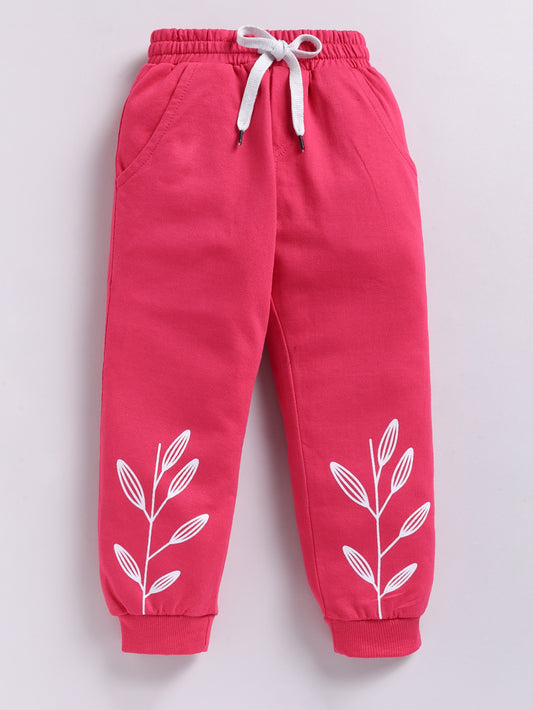 Girls Leaf Print Joggers - Pink
