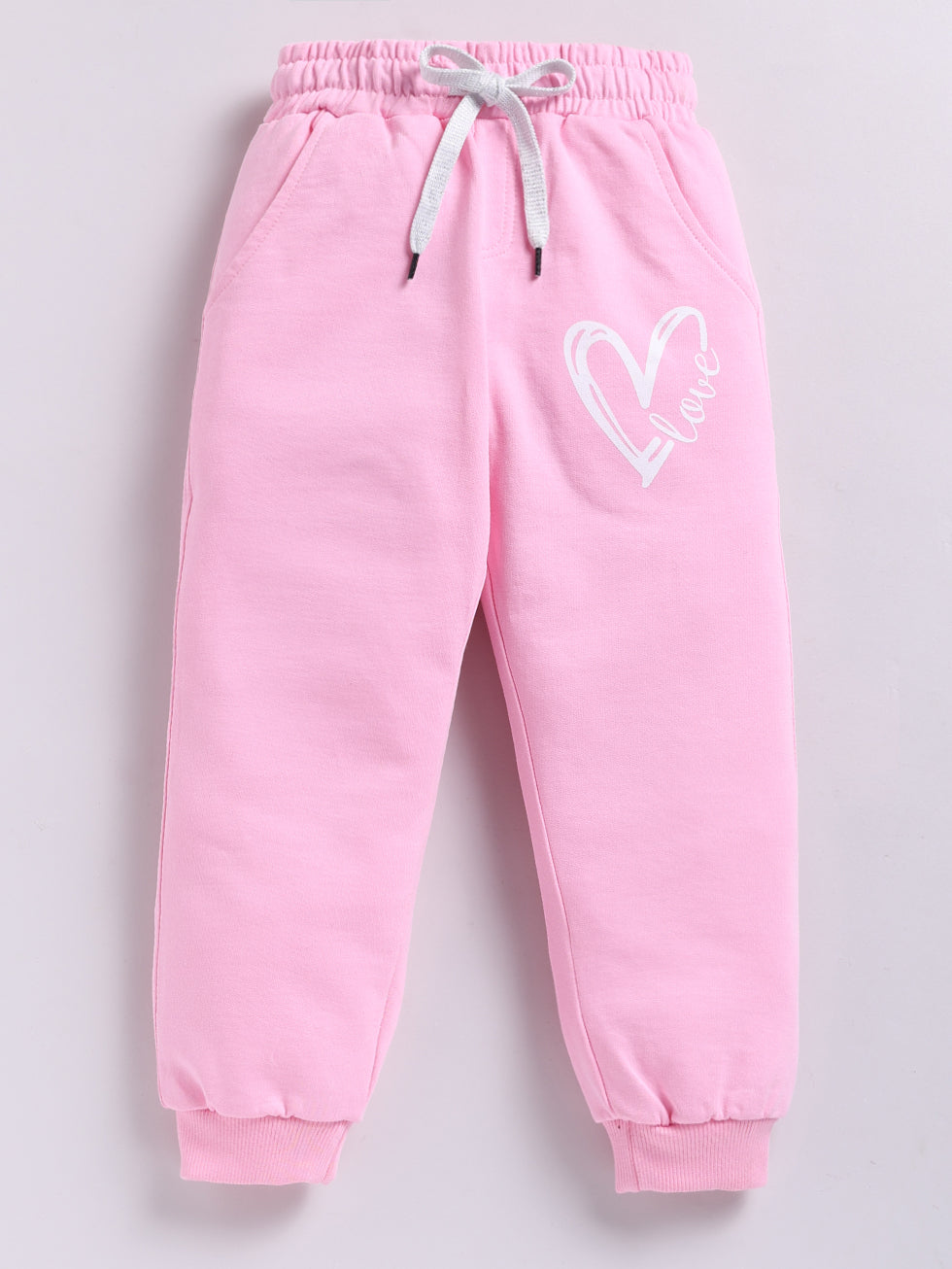 Girls Love Heart Print Joggers - Baby Pink