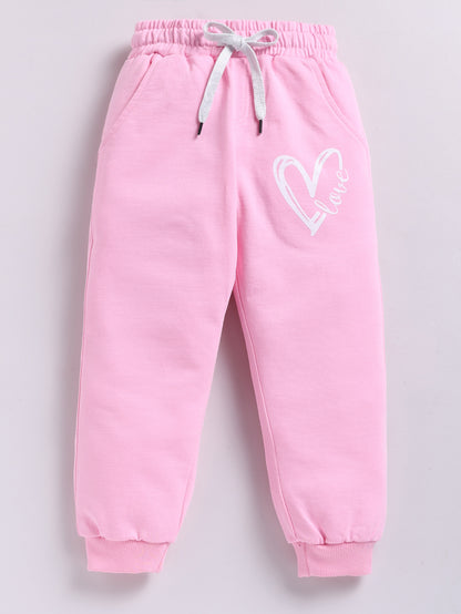 Girls Love Heart Print Joggers - Baby Pink