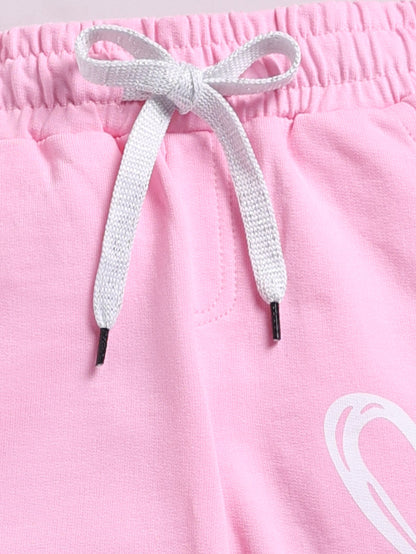 Girls Love Heart Print Joggers - Baby Pink