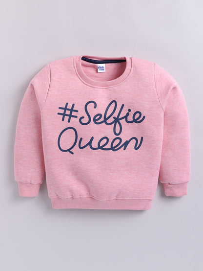 Girls Selfie Queen Text Print Sweatshirt - Light Pink
