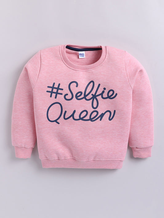 Girls Selfie Queen Text Print Sweatshirt - Light Pink