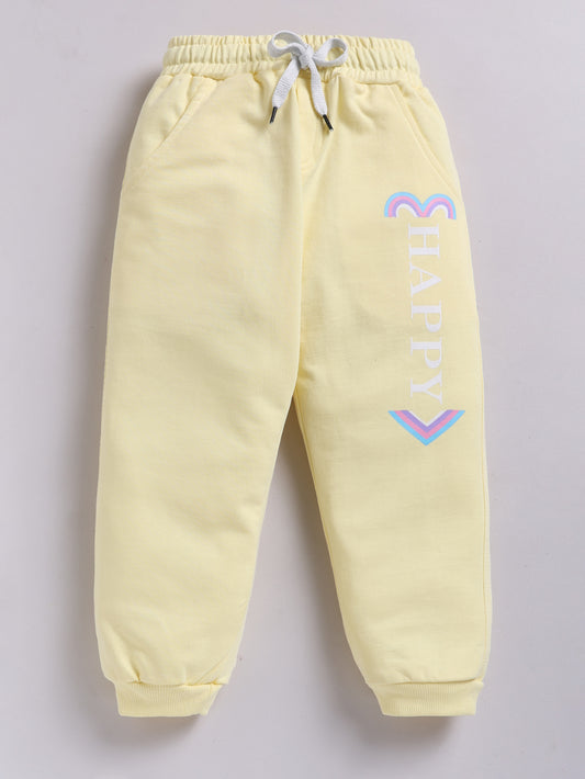 Girls Sunshine Happy Vibes Print Joggers - Light Lemon
