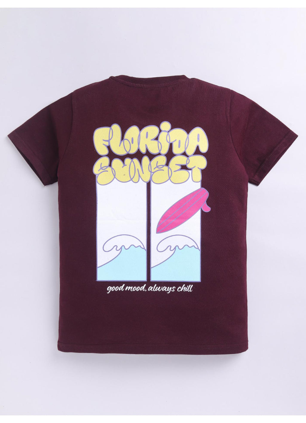 Florida Sunset Surf Graphic Maroon Cotton T-Shirt