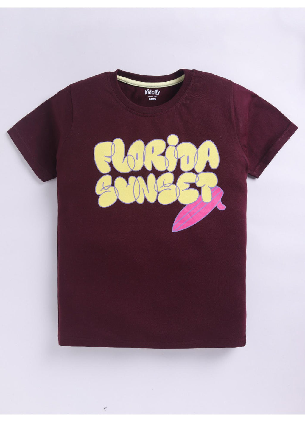 Florida Sunset Surf Graphic Maroon Cotton T-Shirt