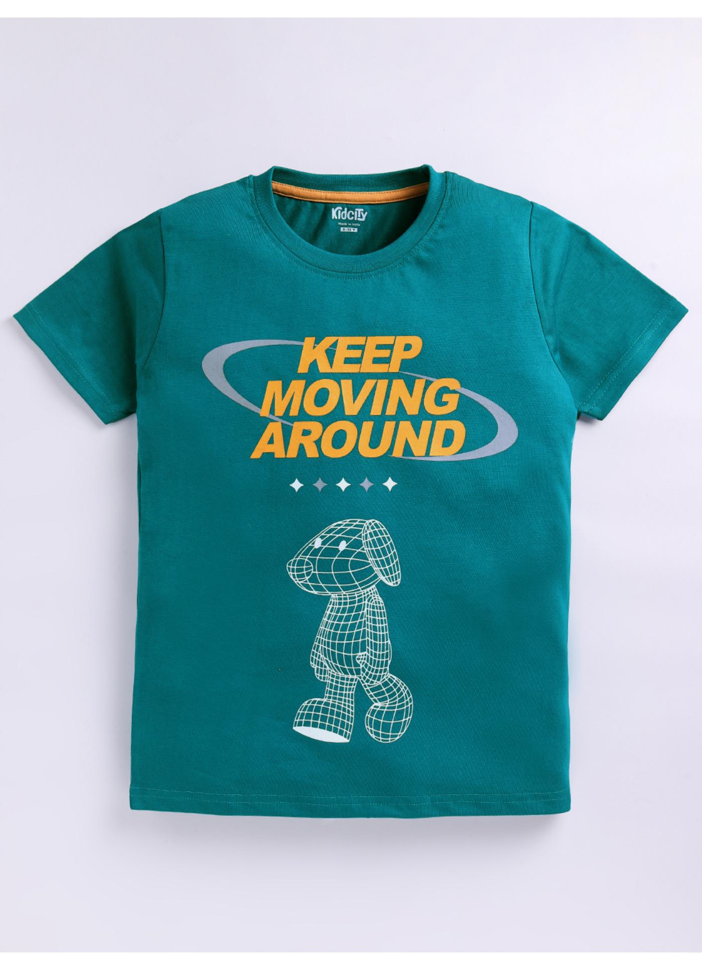 "Keep Moving Around" Teal Graphic T-Shirt