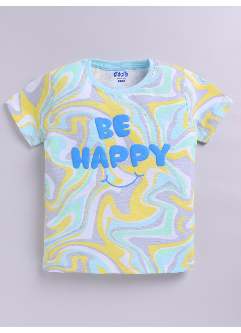 Be Happy Marble Swirl Graphic T-Shirt