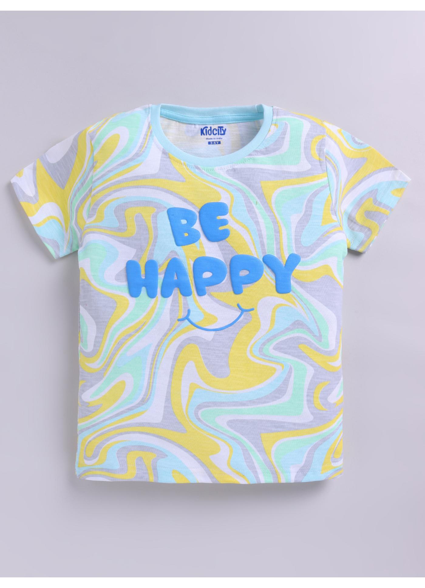 Be Happy Marble Swirl Graphic T-Shirt