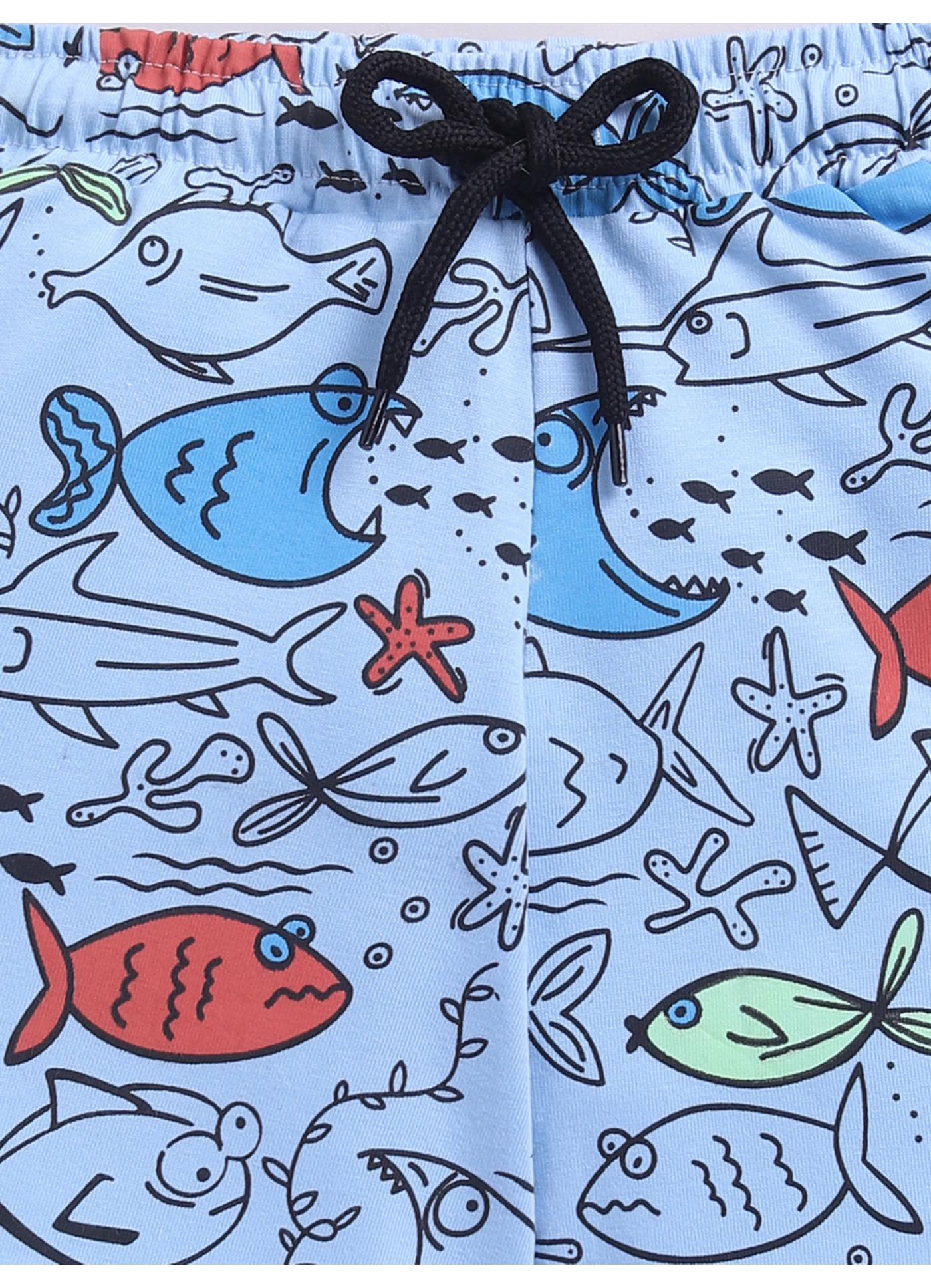 Ocean Doodle Fish & Shark Knit Shorts